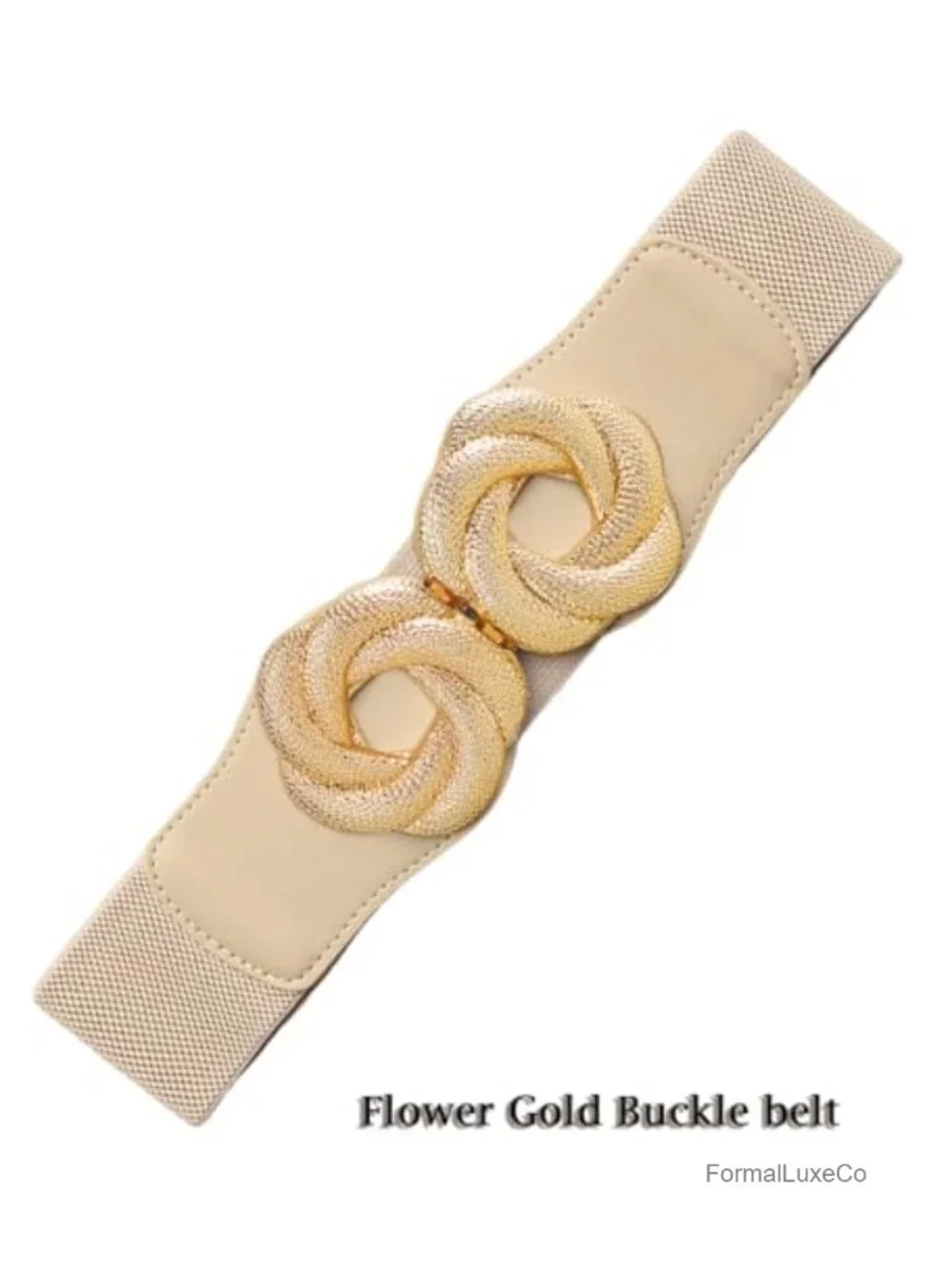 Wide Elastic Waist Belt with Gold Flower Buckle Stretchy Dressy Fashion Belt
